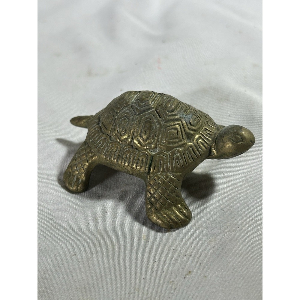 Vintage Brass Turtle Tortoise Shell MCM Mid Century Modern Collectible 3" x 3"